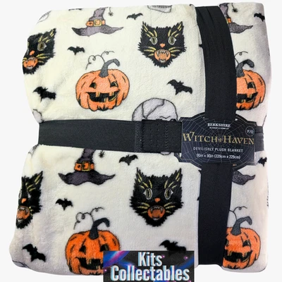 Manta Berkshire Witch Haven Calavera Gato Negro Jack O Linterna Murciélagos 90x90 Nueva con Etiquetas Foto 1 de 4