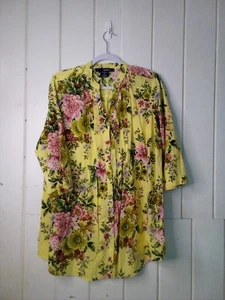 Blusa Denim 24/7 Mujer 14W Abotonada Manga 3/4 100% Algodón Floral Amarillo - Imagen 1 de 15