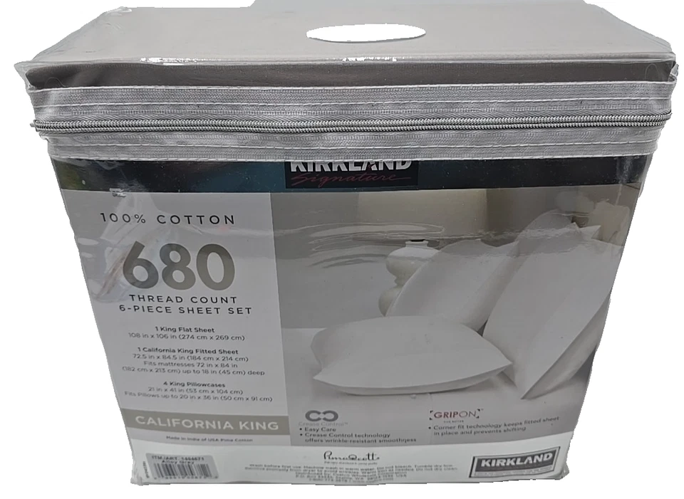 Kirkland Signature 680 Thread Count 6 Piece Sheet Set Calif King Alloy Gray
