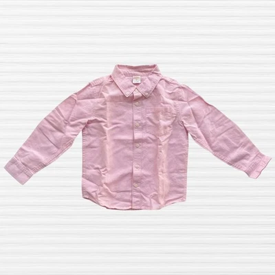 Gymboree 男孩经典亚麻混纺纽扣衬衫粉色长袖 5T 码 — 第 1/4 张图片