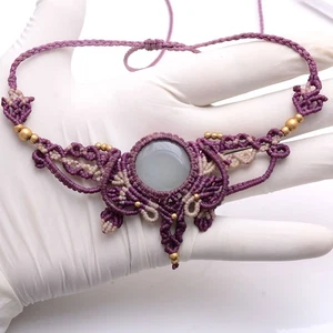Handgefertigtes natürliches Onyx Boho Makramee schönes Halsband Heilung Kristall Halskette - Bild 1 von 8
