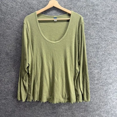 Camiseta feminina Old Navy 4X plus verde manga longa gola redonda pulôver de algodão - Imagem 1 de 4