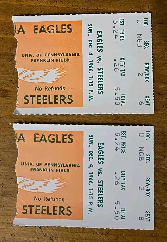 Pair Of 1966 Philadelph Eagles Vs Pittsburg Steelers Ticket Stubs Franklin Field - Image 1 of 4
