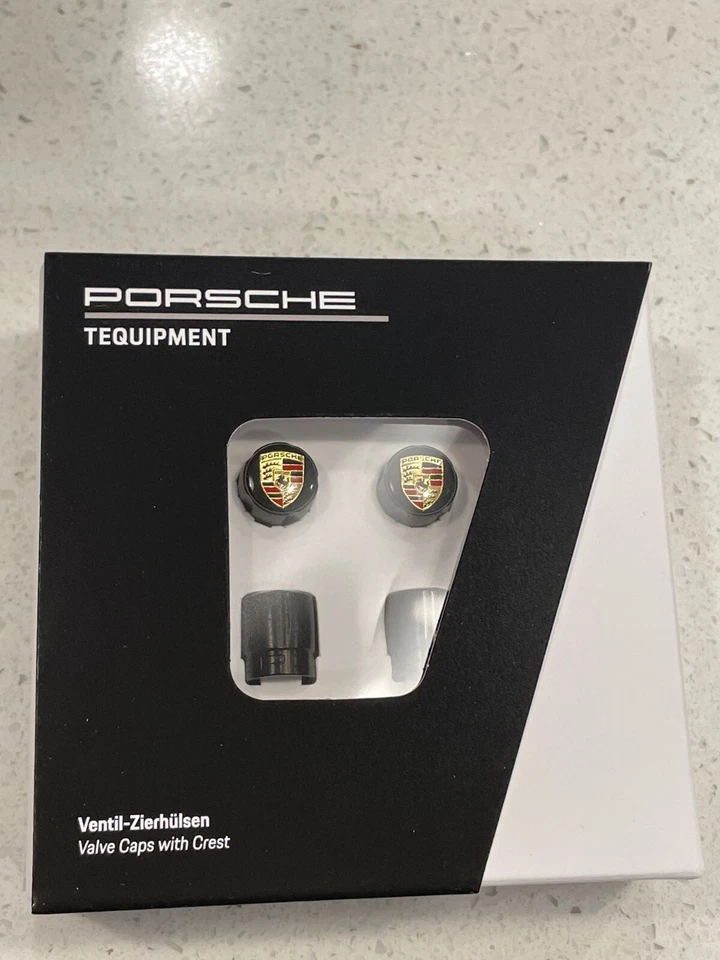 Tapas de vástago de válvula de neumático con escudo negro originales originales PORSCHE TPMS Macan Cayenne 911 Foto 1 de 4