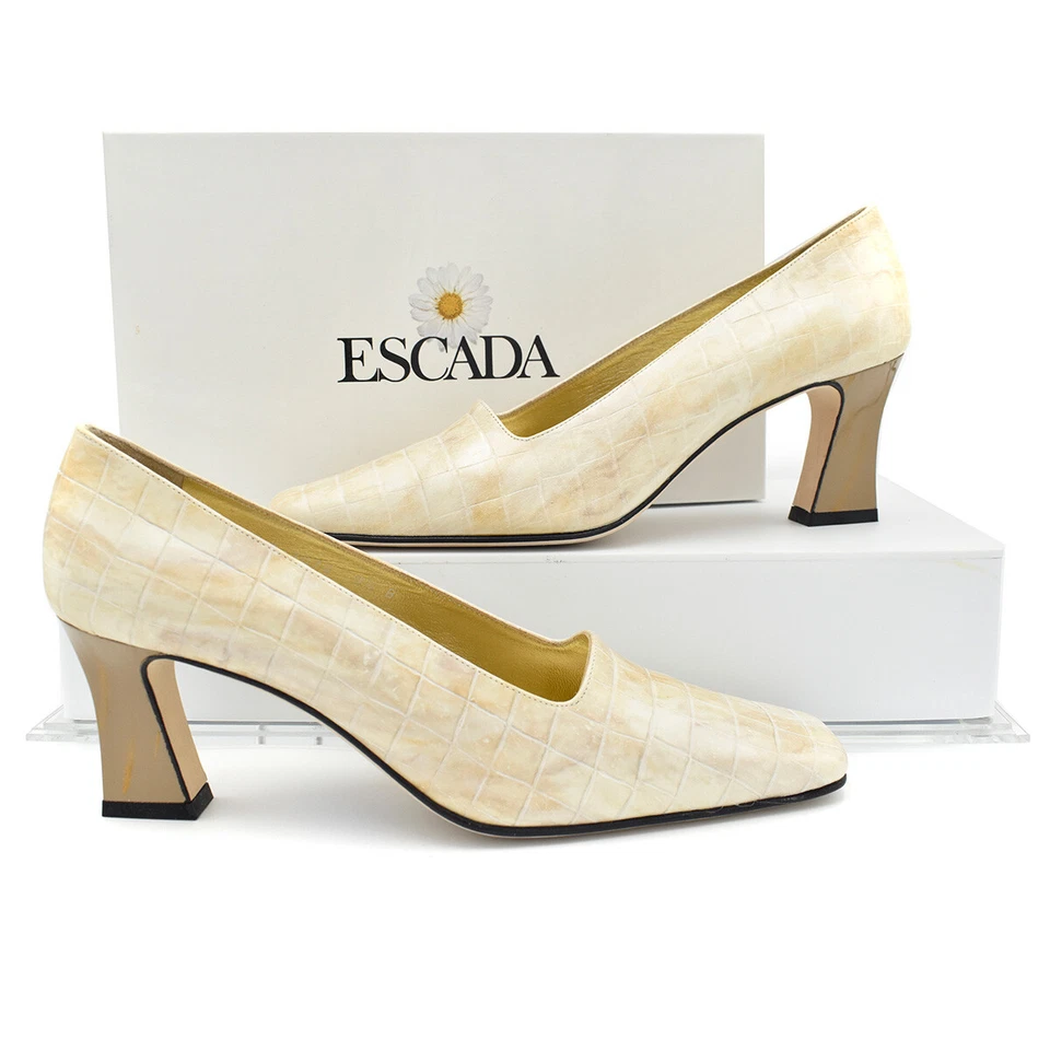 Tacón de cuero Escada dorado/beige cocodrilo en relieve talla 9,5 Foto 1 de 4