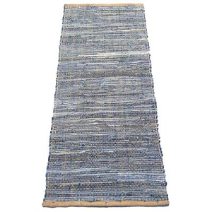 Chardin Home Farmhouse Rag Rug Runner 2x5ft -Denim Blue -Cotton & Jute Handw... - Picture 1 of 9