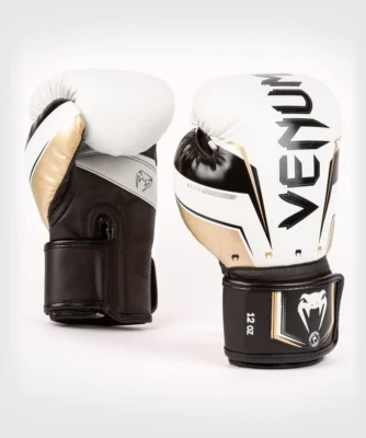 Guantes de boxeo Venum Elite Evo gancho y bucle - blancos/dorados Foto 1 de 4