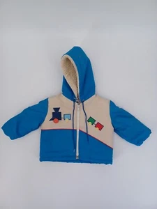 Vintage Weather Tamer Child's Hooded Fleece Jacket Train Size 12 Mo - Picture 1 of 8