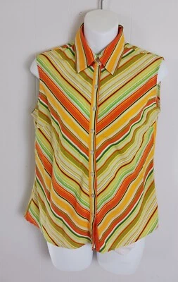 Camisa para mujer Ninety sin mangas a rayas colorida con botones talla M Foto 1 de 4