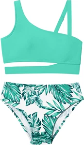 Girls Swimsuits Bikini Set Kids Cutout Bathing Suit Bikini Top Two Piece Girls' - Picture 1 of 28