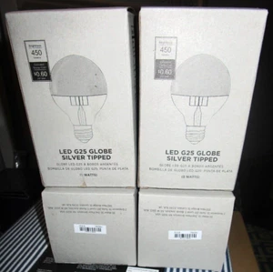 NEW LOT 4 West Elm LED G25 Globe Clear Silver Tipped Replacement Light Bulbs 5 W - Picture 1 of 5