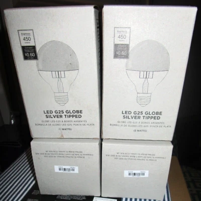 NEW LOT 4 West Elm LED G25 Globe Clear Silver Tipped Replacement Light Bulbs 5 W - Image 1 of 4