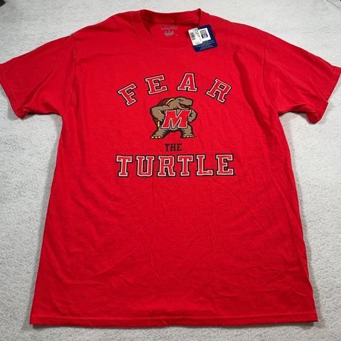 Maryland Terrapins Shirt Mens Large Red Cotton Champion Fear the Turtle Cover