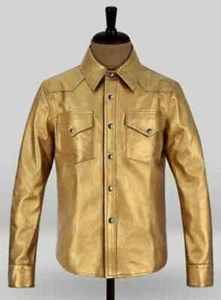 Chaqueta de Motociclista Para Hombre Cuero Dorado Piel de Cordero Genuina Hecha a Mano Elegante Camisa Calce Ajustado - Imagen 1 de 7