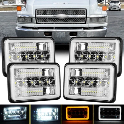 4pcs 4x6'' LED Headlights DRL Turn For 03-09 Chevrolet C4500 C5500 C7500 Kodiak - Image 1 of 4