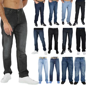 Mens Basic Denim Jeans Regular Fit Straight Leg Cotton Trousers Pants All Sizes - Picture 1 of 85