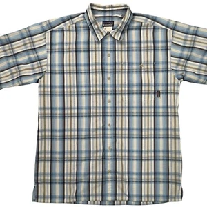 Patagonia Hemd Herren M blau kariert Kurzarm Knopfleiste strukturiert Bio Baumwolle - Bild 1 von 9
