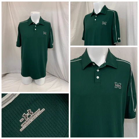 Marshall Shirt M Green Polo Short Sleeve Poly Stretch Under Armour YGI Y1-799 Cover