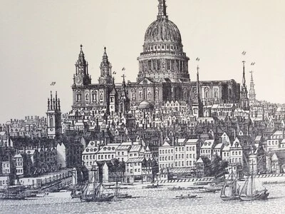 REPRODUCTION of ANTIQUE PANORAMIC VIEW of LONDON along THAMES. S&N BUCK 1774 - Image 1 of 4