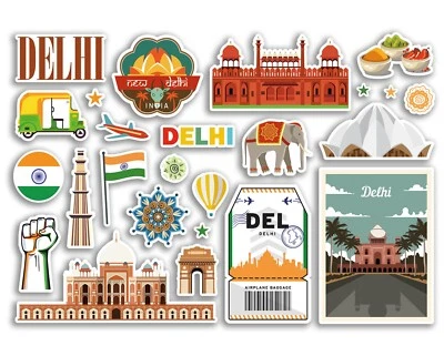DESTINATION VINYL LTD A5 Sticker Sheet Delhi Vinyl Stickers - India Holiday Landmarks Travel #79105