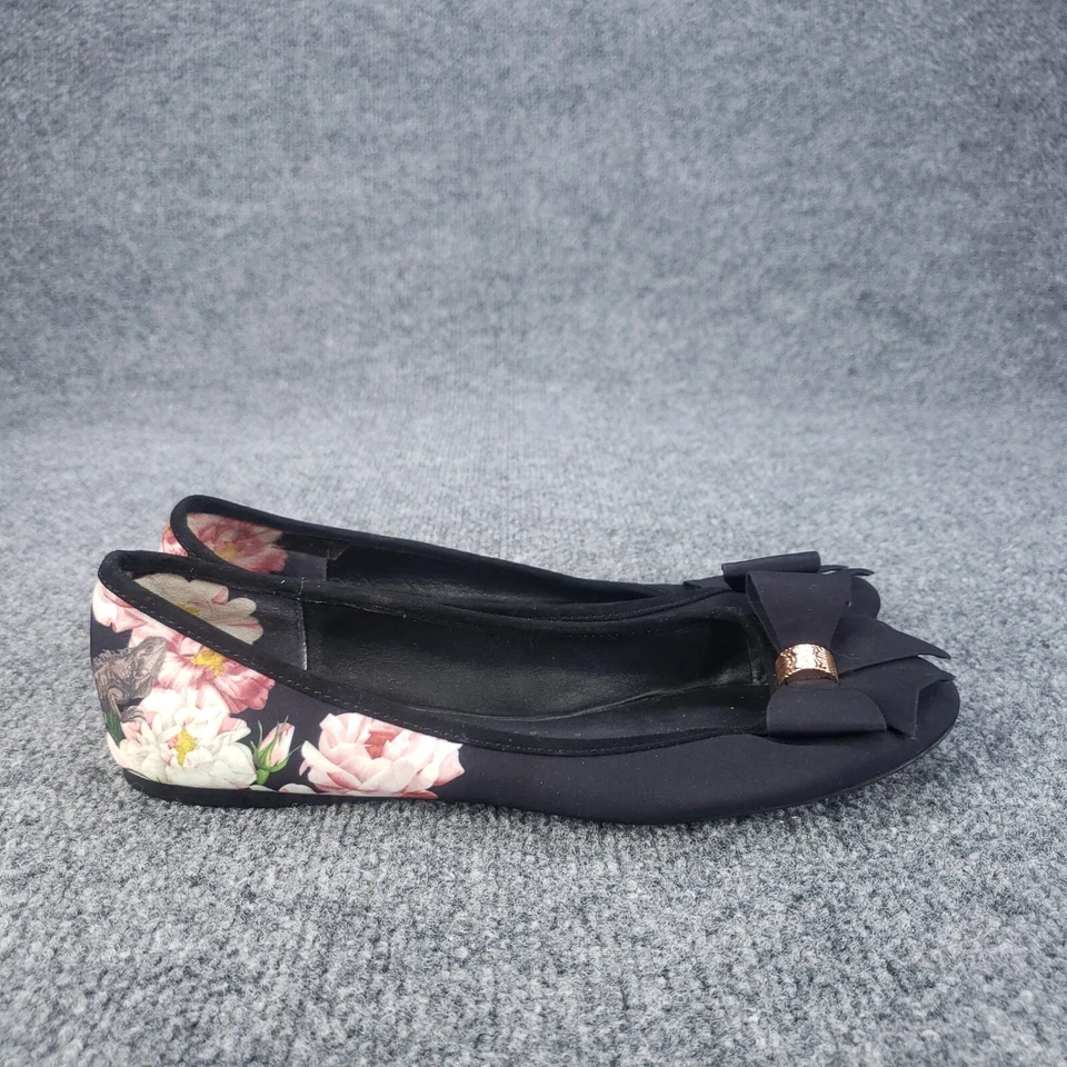 Ted Baker Ballet Pisos Mujer Talla 7 EU 37.5 Negro Floral Lagarto Confort Arco Foto 1 de 4