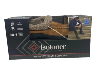 Isotoner 男式柔软记忆泡沫舒适连帽拖鞋干邑 LG 9.5-10.5 全新 — 第 1/4 张图片