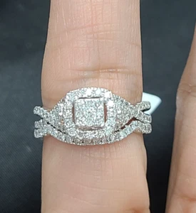 Deal! 0.90CT Genuine Diamond Baguette Bridal Engagement Set Ring 14K White Gold - Picture 1 of 10