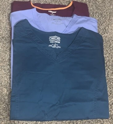 LOT MIXED BRAND 2X-3X Solid Color Scrub Tops burgundy, blue green free shipping - Image 1 of 2
