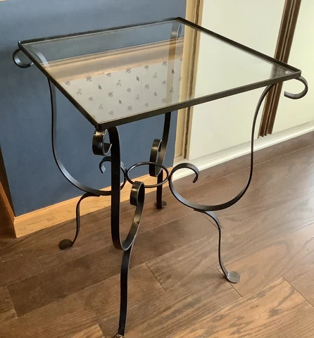 Vintage Salterini Wrought Iron Base Side Table with Glass Insert Cover