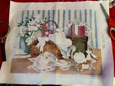 Cross Stitch Printed Pattern Sewing Notions Flowers & More Partially Started Kit - Image 1 of 4