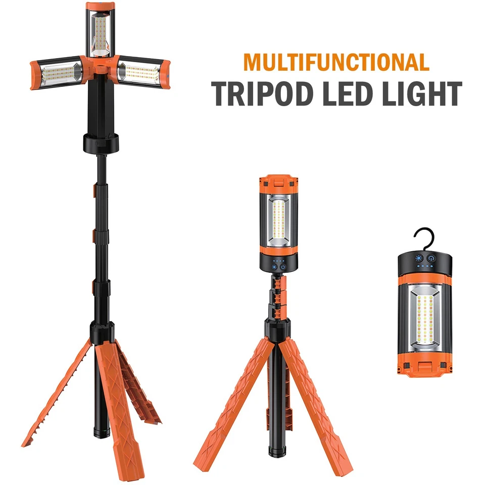 Rechargeable LED Work Light Tripod Stand Camp Work Site Cordless Emergency Light - Image 1 of 4