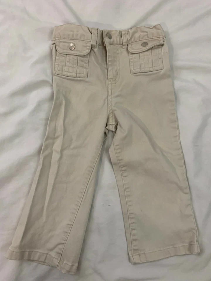 Pantalones de jean beige con botones a presión para niñas pequeñas talla 24 meses Faded Glory Foto 1 de 3