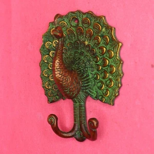 Antique Repro Handmade Brass Peacock Shaped Wall Mounted Cloth Towel Key Hanger - Bild 1 von 11