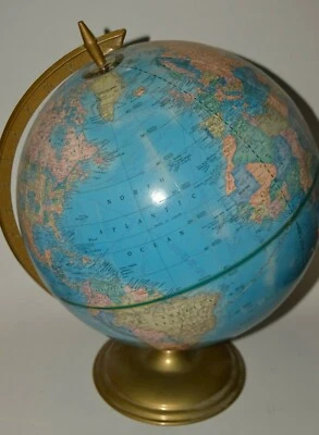 GLOBO en relieve elevado Cram's Imperial World de colección gira soporte de metal azul y dorado  Foto 1 de 4