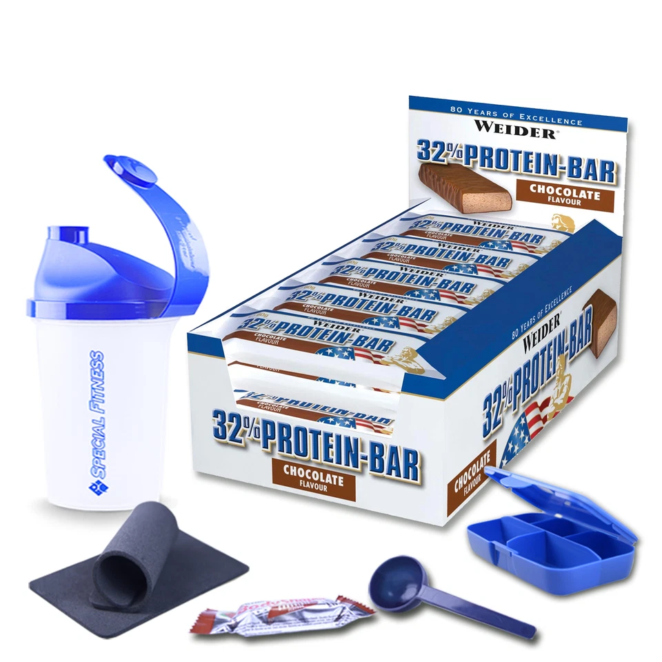 29,92€/kg ++ Weider 32% Protein Bar, 24 Eiweiß Riegel à 60g + BONUS ++