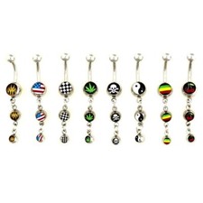 Belly Bar Dangle Navel Ring Body American Canabis Leaf Skull Bones Yin Yang B002