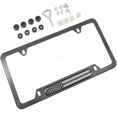 License Plate Frame Front Rear Tag Holder Carbon Fiber Black For Ford Mustang - Изображение 1 из 4