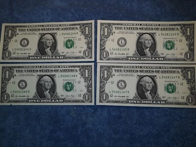 4 Consecutively Numbered 2013 Crisp New One Dollar Bills. - Image 1 of 3