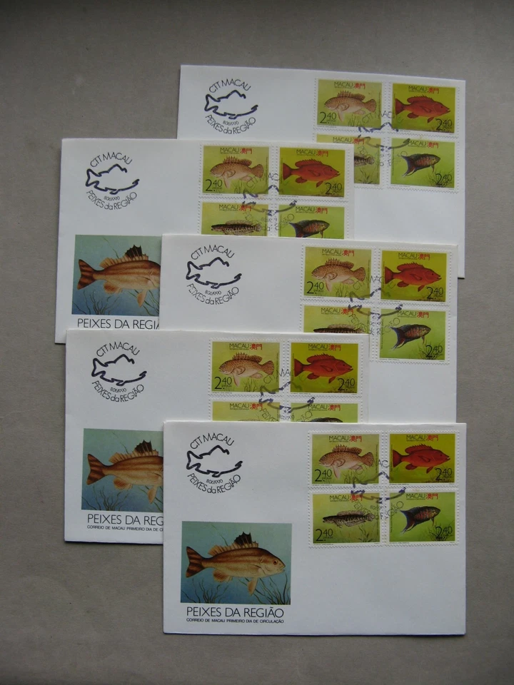 PORTUGAL MACAU, small lot, 5x cover FDC 1990, fish - Image 1 of 1