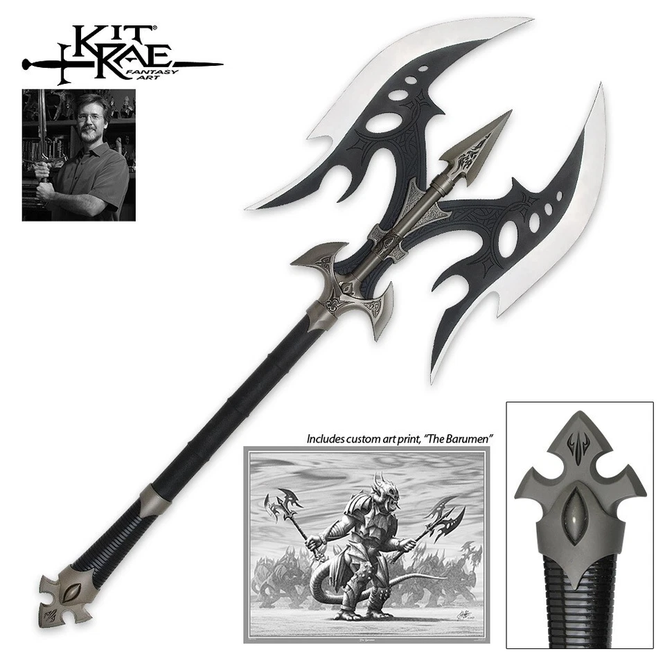 Kit Rae Black Legion Battle Axe | Stainless Steel Blades | Leather Handle | 35” - Image 1 of 4