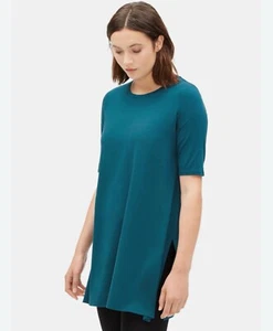 Eileen Fisher Womens Tencel Jersey Elbow-Sleeve Tunic Size Large Blue/Greenish - Picture 1 of 6