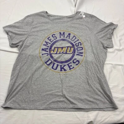NUEVA Camiseta Para Mujer 3X James Madison University DUKES Gris Logo JMU Cuello Redondo Foto 1 de 4