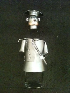METAL SCULPTURE CHEF WINE BOTTLE HOLDER CADDY - Picture 1 of 7