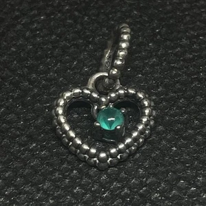 Authentic Pandora Sterling Silver May Rainforest Green Beaded Heart Dangle - Picture 1 of 2