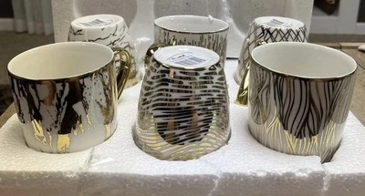 Certified International Matrix 6 pc Gold-Silver Tone Mugs 16oz Porcelain NIB - Image 1 of 4
