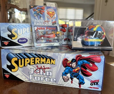 Limited Edition 1999 John Force Superman themed collection: car, bank, helmet!  - Image 1 of 4