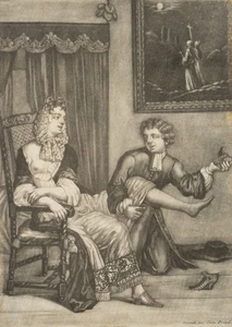 P. SCHENK (1660-1718), Galante Szene im Interieur, Mezzotinto Rokoko 1650-1699 - Picture 1 of 5