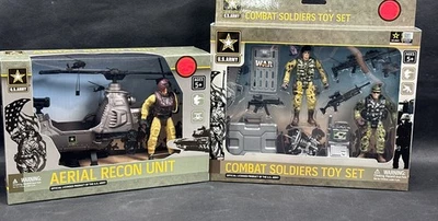 2 juegos de juguetes del ejército de Estados Unidos nuevos en caja - unidad de reconocimiento aéreo con helicóptero y juego de soldados de combate Foto 1 de 4