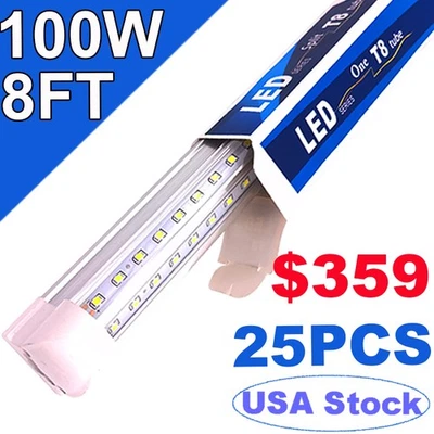 100W 8FT LED Tube Light Bulbs Integrate 8' 2 Row V Shaped LED Shop Light Fixture - Image 1 of 4