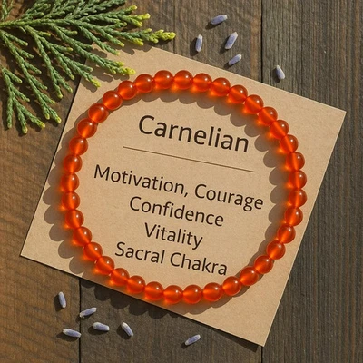 Natural Red Carnelian 4mm Bead Stretch Healing Reiki Woman Bracelet Gift - Image 1 of 3